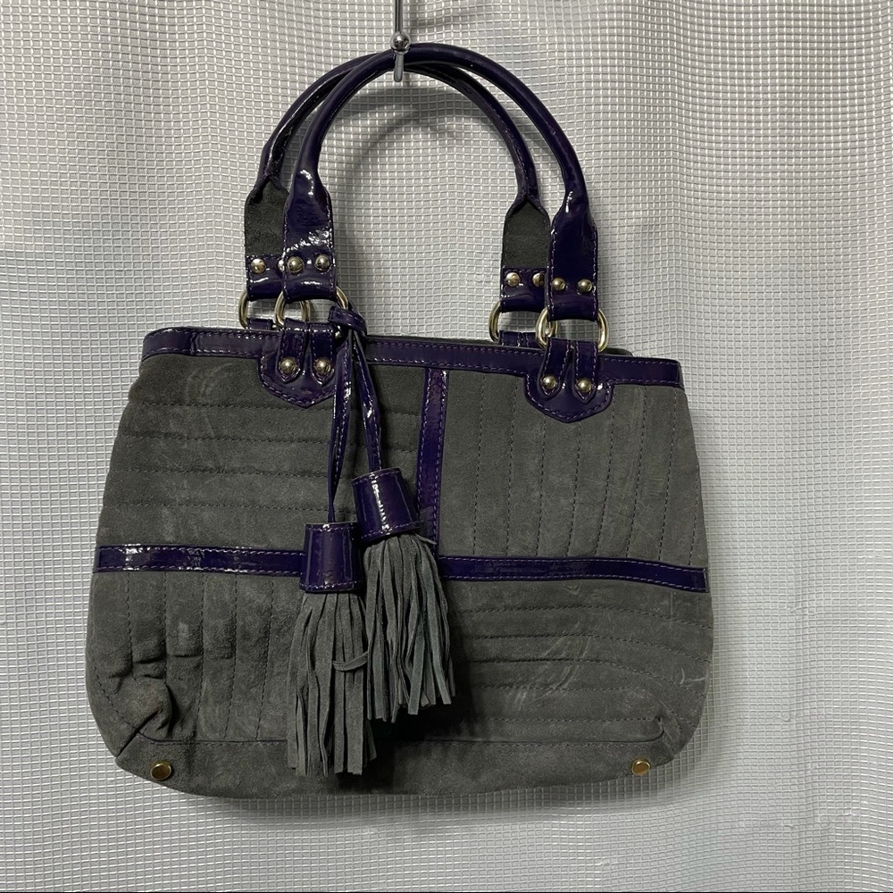 Claudia Firenze Grey Purple Suede Tote with Tassel
